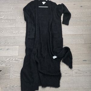 Ruby Moon Black Fuzzy Long Cardigan
